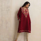 trueBrowns Maroon Kashmiri Floral Embroidered Woollen Phiran Kurta | Swadesiicart