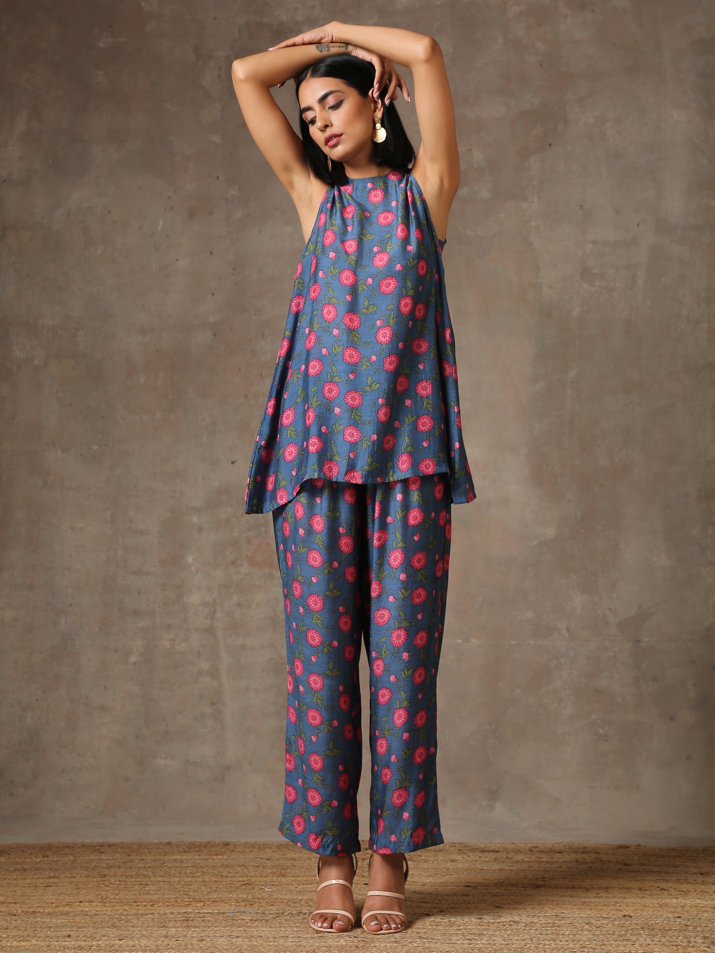 trueBrowns Blue Pink Printed Silk Co-Ord Set - Swadesiicart