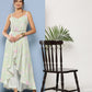 Ahalyaa Women Sea Green Floral Printed Empire Gotta Patti Kurta with Trousers | Swadesiicart