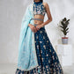 House of Panchhi Teal Pure Georgette Sequins And Thread Embroidery Lehenga Choli & Dupatta | Swadesiicart