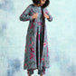 trueBrowns Grey Printed Velvet Overlay Jacket | Swadesiicart