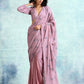 trueBrowns Light Mauve Printed Velvet Ready to Wear Saree | Swadesiicart