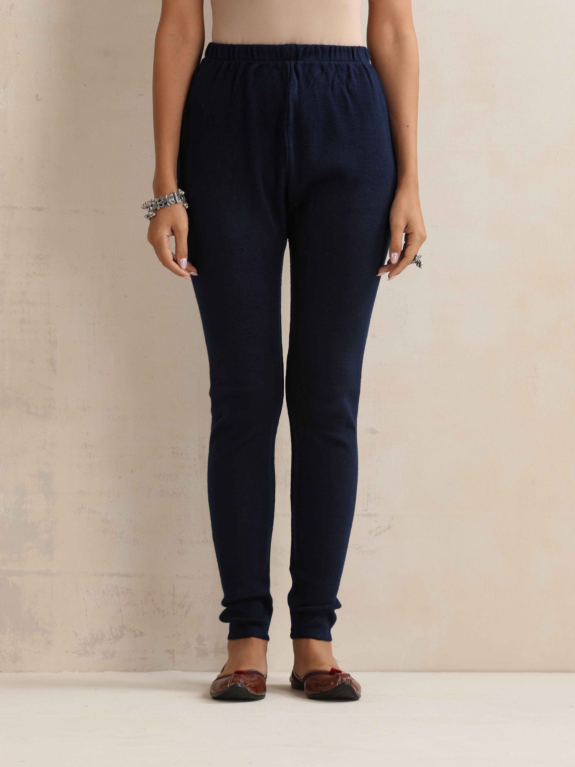 trueBrowns Navy Woollen Leggings | Swadesiicart