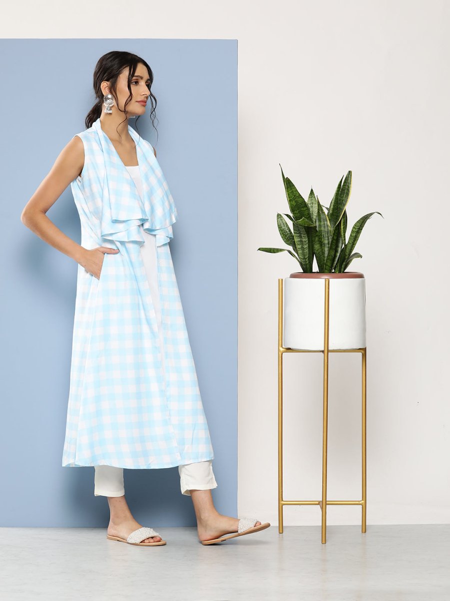Ahalyaa Women Blue & White Checked Kurta | Swadesiicart