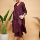 InWeave Women's Wine Solid Flared Kurta Palazzo Set - Swadesiicart