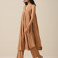 trueBrowns Beige Slub Texture Sleeveless Flared Kurta Pant Set | Swadesiicart