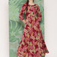 InWeave Women's Red Tropical Print Gota Long Dress - Swadesiicart