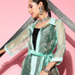 InWeave Women's Black Strappy Kurta Set With Teal Organza Cape - Swadesiicart