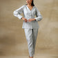 trueBrowns Grey Bandhani Printed Silk Front Open Short Co-Ord Set - Swadesiicart