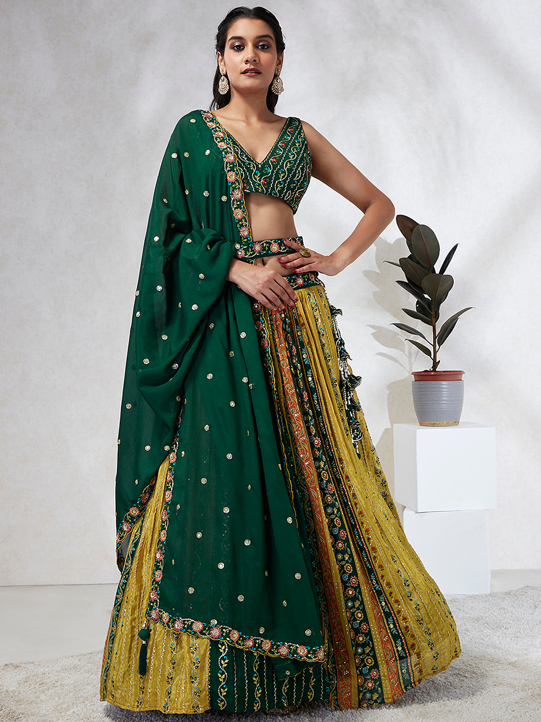 House of Panchhi Navy Blue Pure Georgette Sequins And Thread Embroidery Lehenga Choli & Dupatta | Swadesiicart