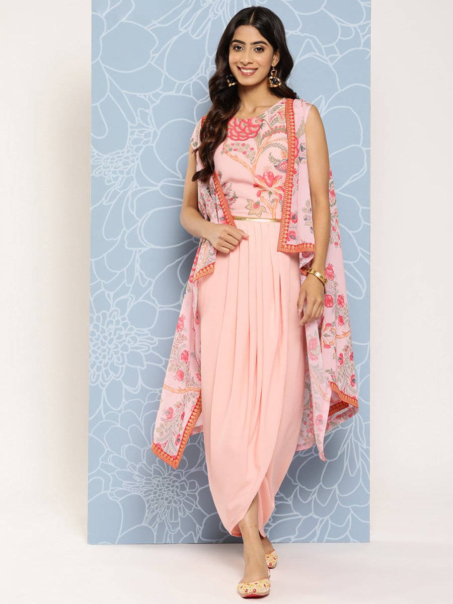 Ahalyaa Floral Printed Ethnic Co-Ords With Jacket - Swadesiicart