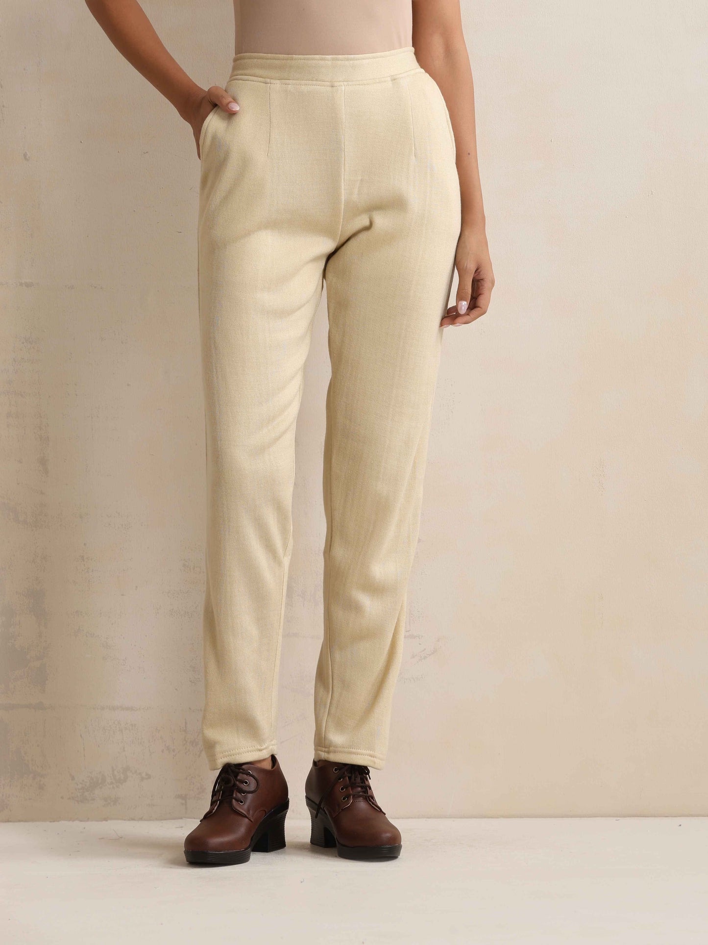 trueBrowns Beige Woollen Pants | Swadesiicart