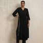 trueBrowns Black Crinkle Anarkali Flared Kurta Set | Swadesiicart