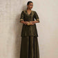 trueBrowns Olive Green Tissue Sharara Set | Swadesiicart