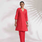 trueBrowns Red Cotton Print Kurta Co-ord Set - Swadesiicart