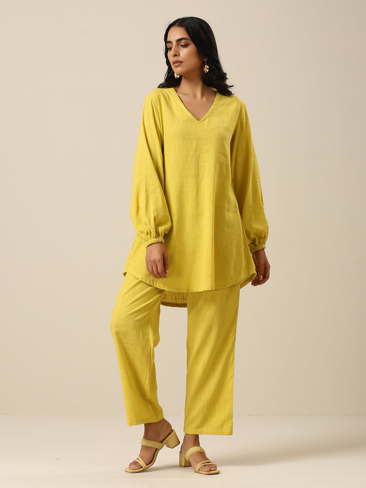 trueBrowns Lime Slub Textured Short Co-Ord Set - Swadesiicart