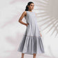 trueBrowns trueBrown Grey Cotton Stripe Tier Dress | Swadesiicart