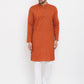 Even Apparels Rust Pure Cotton Kurta With Band Collar | Swadesiicart