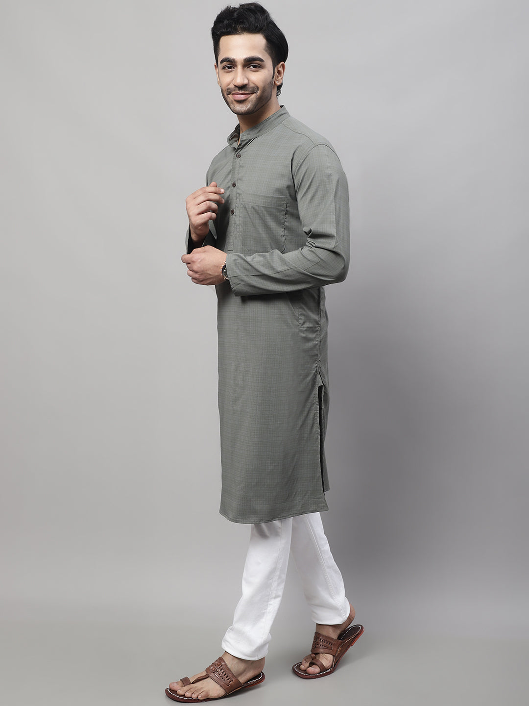 Even Apparels Multi Pure Cotton Kurta With Band Collar | Swadesiicart