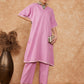 InWeave Women's Mauve Kantha Lace Wrok Kimono Sleeve Kurta Set - Swadesiicart