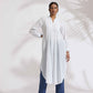 trueBrowns White Cotton Stripe Pleated Shirt Kurta Set | Swadesiicart