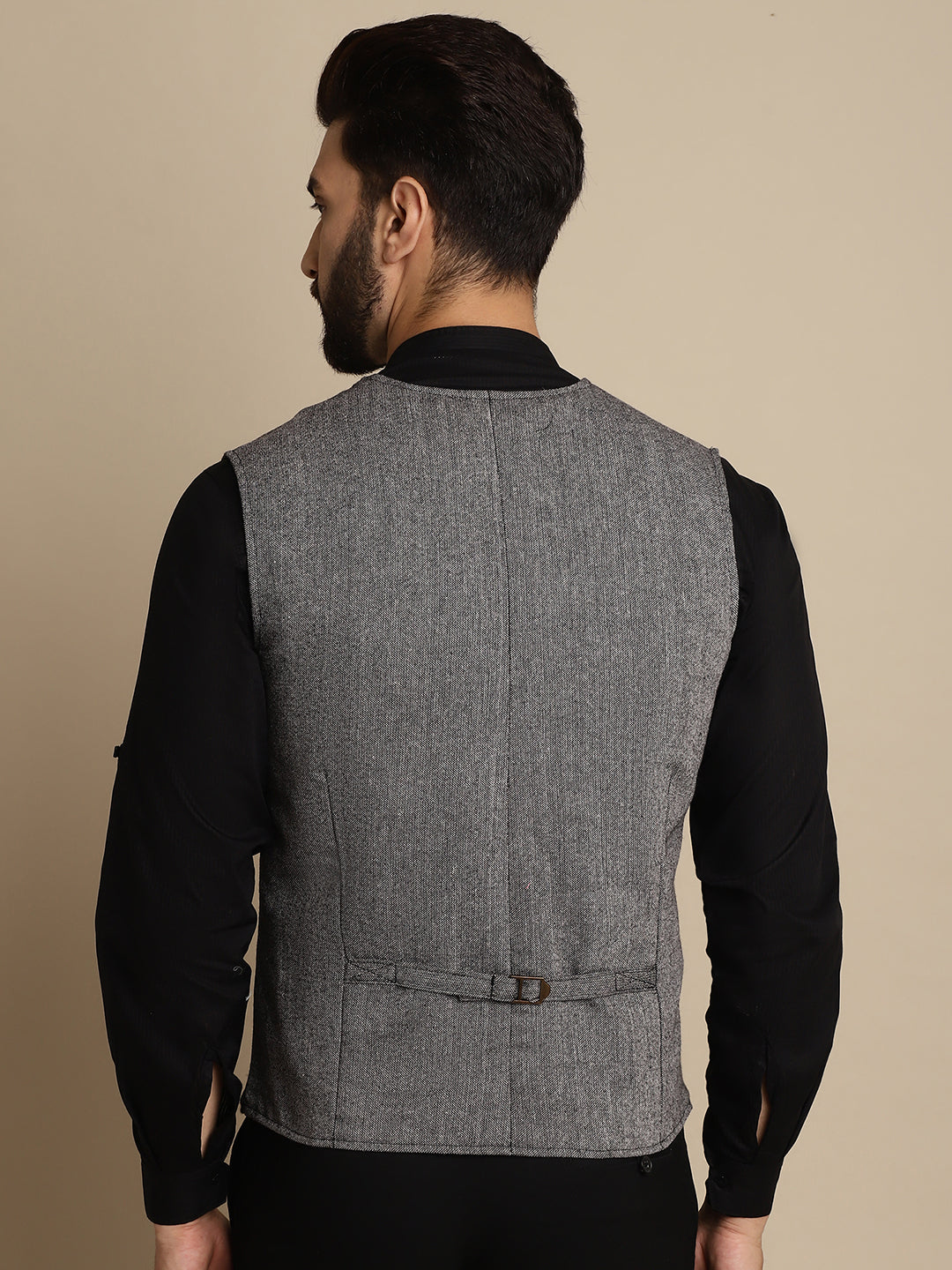 Even Apparels Men's Black Woolen Waistcoat with welt pockets | Swadesiicart