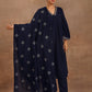 trueBrowns Midnight Blue Velvet Embroidered Shawl | Swadesiicart
