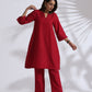 trueBrowns Maroon Slub Kurta Co-ord Set - Swadesiicart