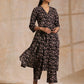 trueBrowns Black Fish Bagru Print Cotton Angrakha Pant Set | Swadesiicart