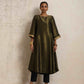 trueBrowns Olive Green Tissue Flared Anarkali Kurta Set | Swadesiicart