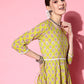 InWeave Women's Yellow Floral Print Tiered Dress With Lace - Swadesiicart