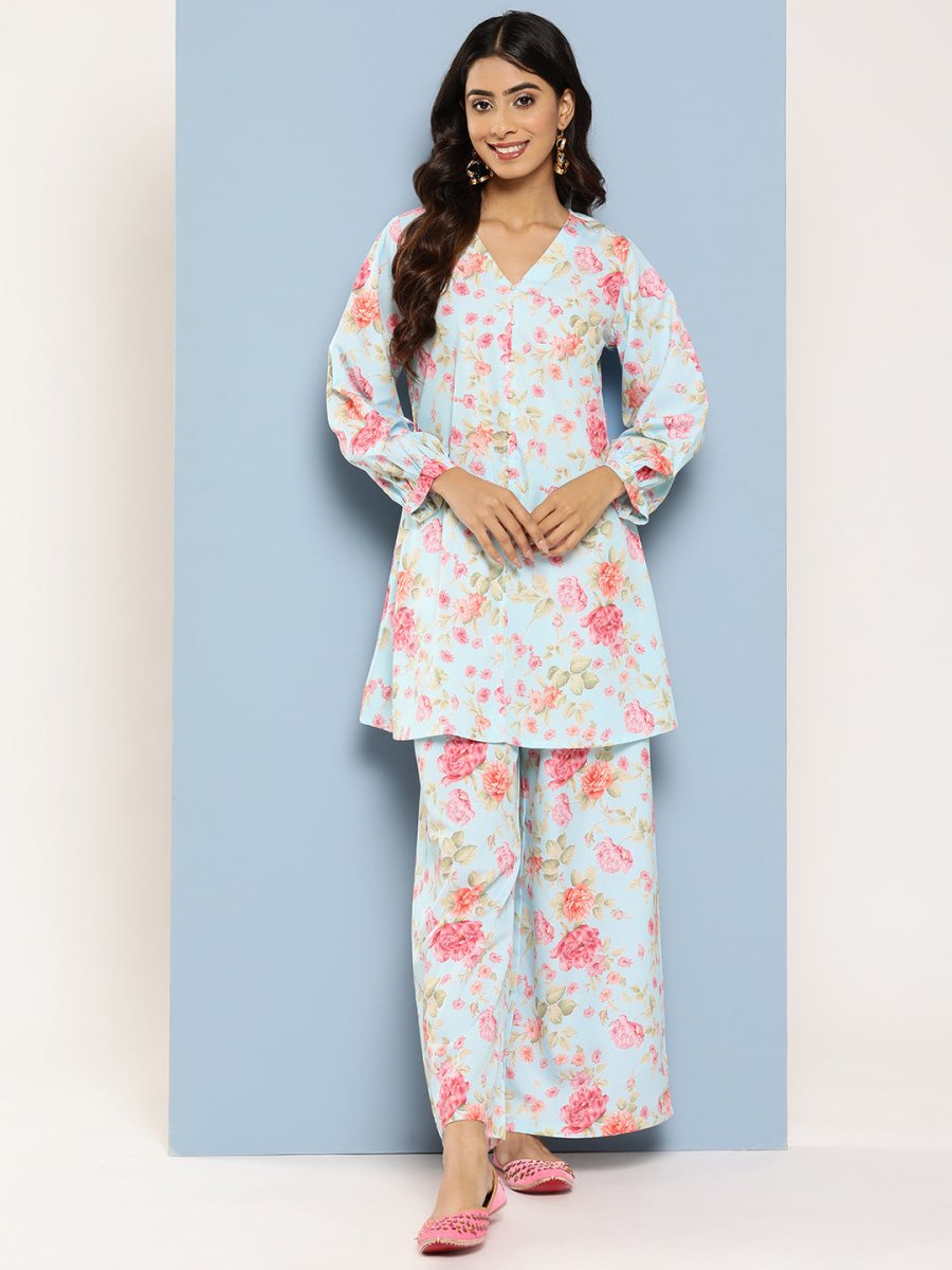 Ahalyaa Women Floral Printed Regular Tunic with Palazzos | Swadesiicart