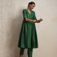 trueBrowns Dark Green Silk Arkali Flared Kurta Set | Swadesiicart