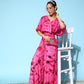 InWeave Women's Magenta Tie And Dye New Neckline Top Culottes Set - Swadesiicart