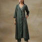 trueBrowns Dark Green Bandhani Printed Silk Angrakha Kurta Pant Set | Swadesiicart