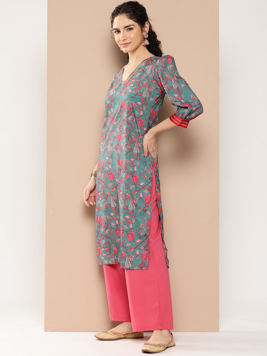 Ahalyaa Women Floral Printed Gotta Patti Floral Crepe Kurta | Swadesiicart