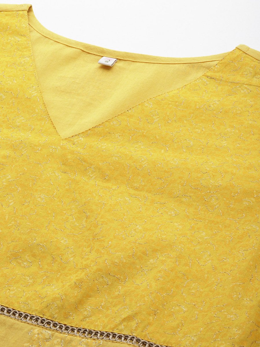 Ahalyaa Ethnic Motifs Printed Puff Sleeves Gotta Patti Kurta | Swadesiicart