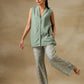 trueBrowns Light Green Bandhani Printed Silk Sleevesless Jacket Pant Set | Swadesiicart
