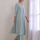 trueBrowns Eggshell Blue Dobby Neck Pleat Kurta Pant Set | Swadesiicart