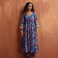 trueBrowns Blue Print Flared Anarkali Kurta Set | Swadesiicart