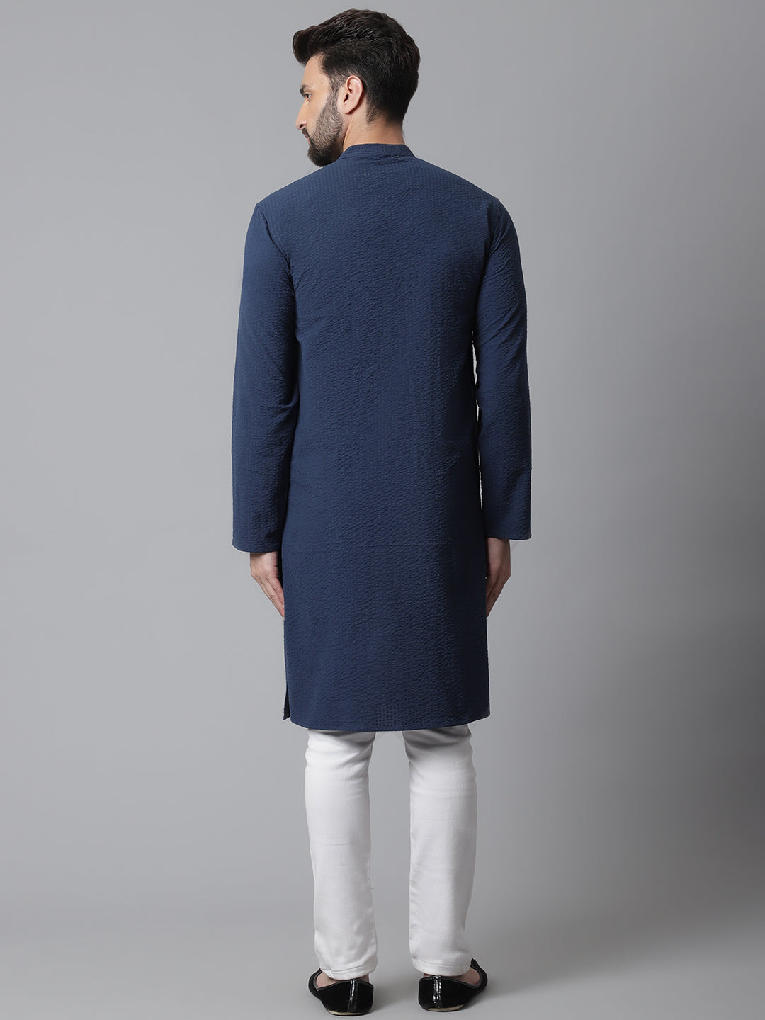 Even Apparels Blue Solid Kurta With Band Collar | Swadesiicart