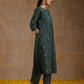 trueBrowns Dark Green Gold Cotton Yoke Kurta Set | Swadesiicart