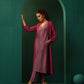 trueBrowns Maroon Light Mauve Silk Jacket Kurta Set | Swadesiicart