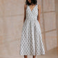 trueBrowns Green Buta On White Block Print Cotton Sleeveless Wrap Dress | Swadesiicart