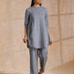 trueBrowns Steel Grey Ikat Print Cotton Gathers Co-Ord Set - Swadesiicart
