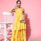 InWeave Women's Yellow Bandhani Motif Shoulder Tie Up Kurta Set - Swadesiicart