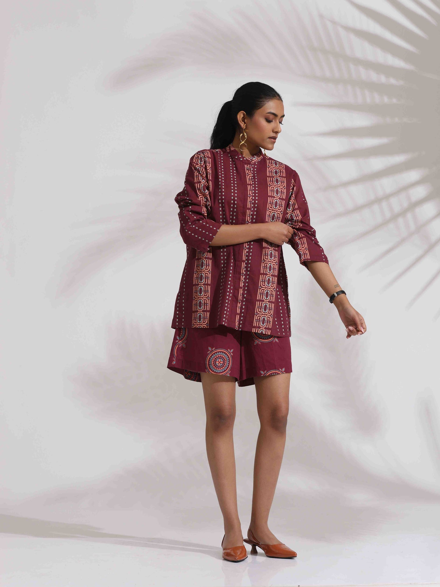trueBrowns Purple Cotton Print Short Co-ord Set - Swadesiicart