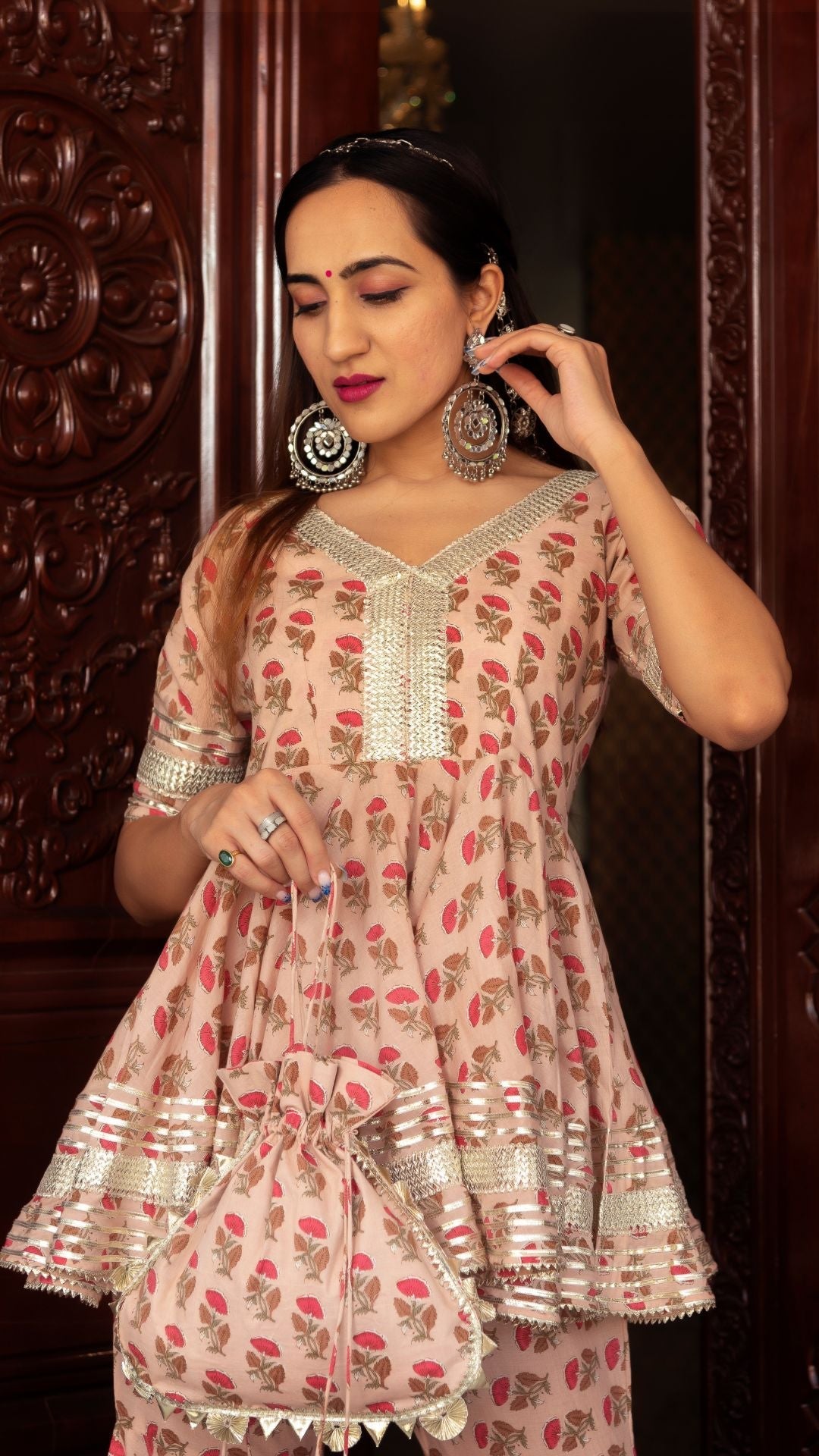 Pomcha Jaipur Peach Hand Block Cotton Sharara Set | Swadesiicart