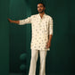 trueBrowns Men's Ivory Blue Multi color Floral Cotton Co-ord Set - Swadesiicart