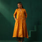 trueBrowns Mustard Geometric Floral Viscose Silk Front Gathered Kurta Pant Set | Swadesiicart